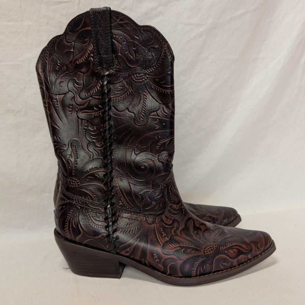 Patricia Nash Beragamo Tuscan Tooled Leather Western Boots Women's 6.5 Brown